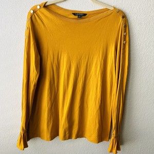 Lauren Ralph Lauren Top Size M Boat Neck Long Sleeve Pullover Mustard